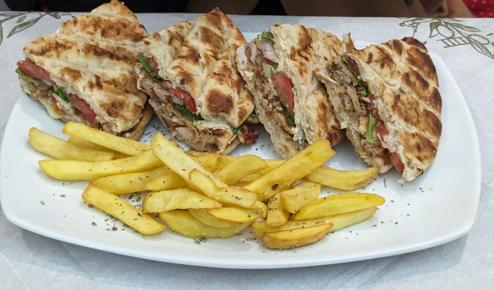 A picture of a chicken gyros (γύρος) skepasti