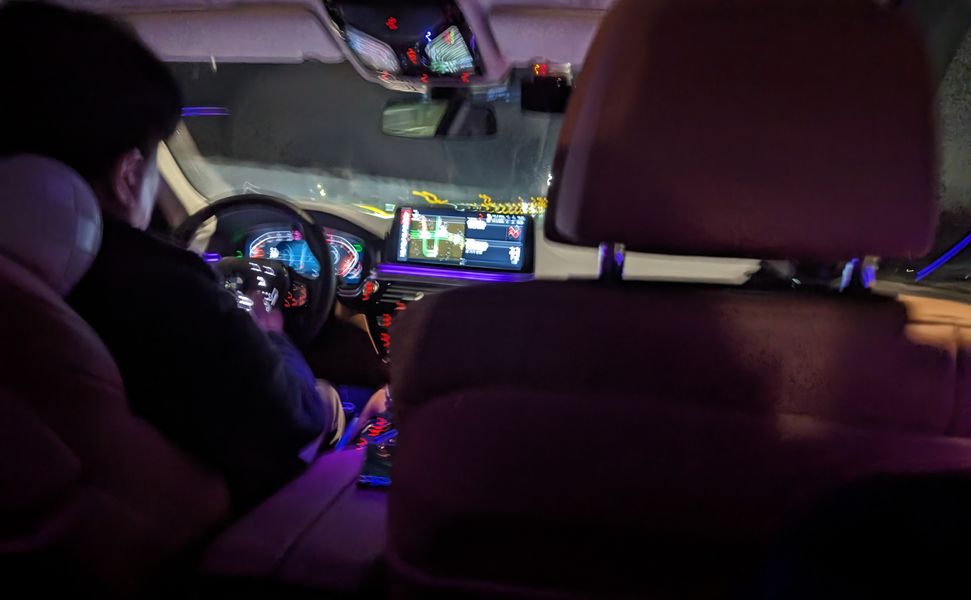 Interior of a car, with a screen on GPS