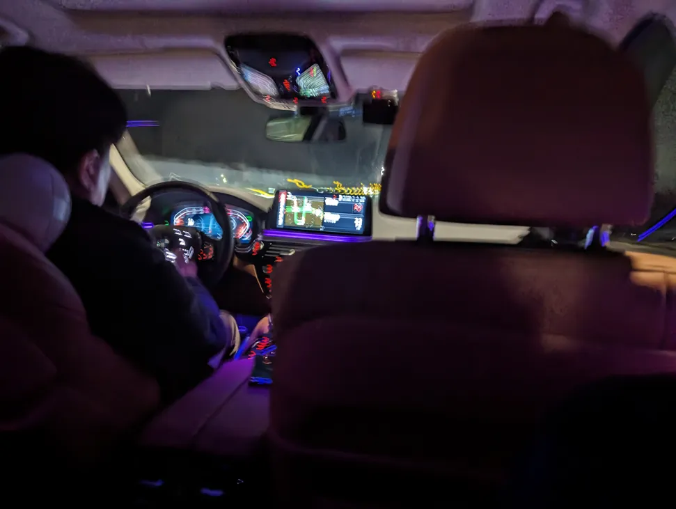 Interior of a car, with a screen on GPS